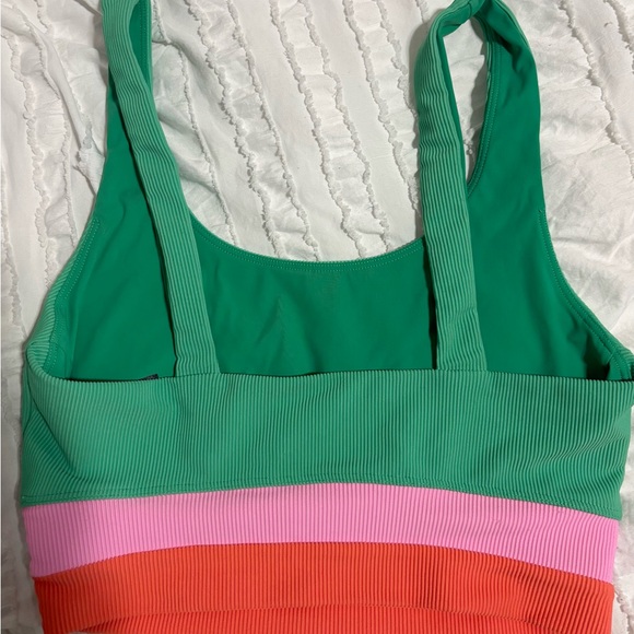 Beach Riot Green Eva Sports Bra with Pink and Orange Accents - Picture 7 of 9